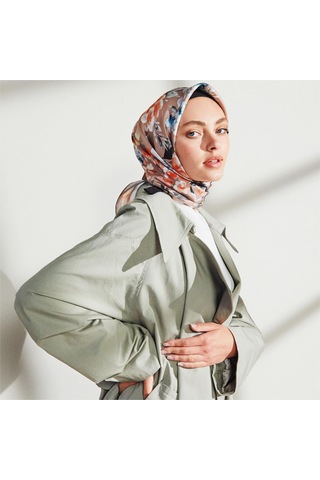 İpekevi Twill İpek Eşarp - Blooming Garden Desenli - Fondöten Fondöten