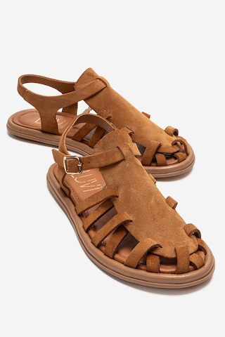 Luvishoes Alone Taba Süet Hakiki Deri Kadın Sandalet