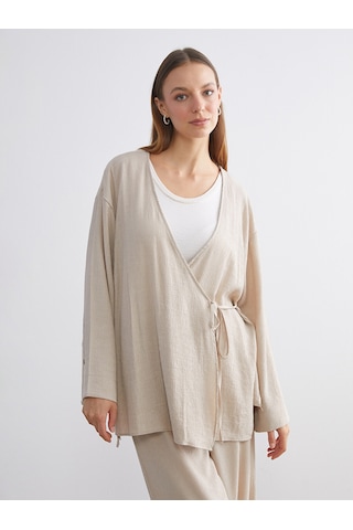 Lcw Modest Bej Kruvaze Yaka Dokulu Kadın Kimono