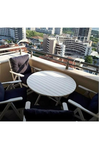 Motoryagmarket Buzludja 70Lik Katlanır Ahşap Bahçe Balkon Masası Yuvarlak -Beyaz
