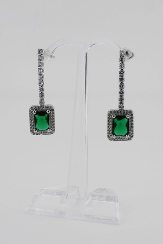 Niki Aksesuar Diamond Model Yeşil Taşlı Küpe Koyu Yeşil