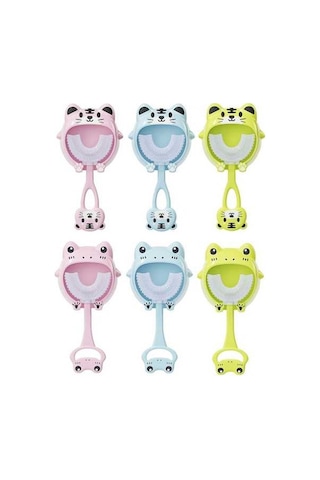 Flybuy S8 2'li Çocuk Silikon Diş Fırçası - Sevimli Kurbağa Modeli, 2-12 Yaş Pembe