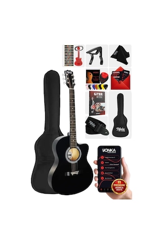 Midex Rg-540bk Kaliteli Kesik Kasa Siyah 40 İnç Akustik Gitar Seti 4/4 Yetişkin