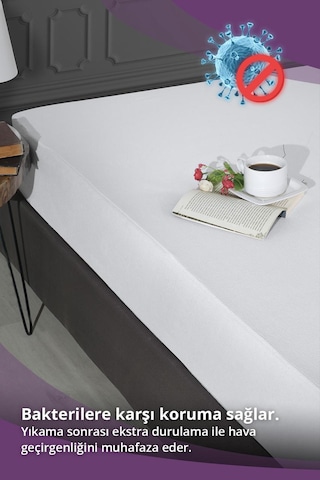 Sıvı Geçirmez Pamuklu Fıtted 160x200 Yatağınızı Terletmez. Beyaz