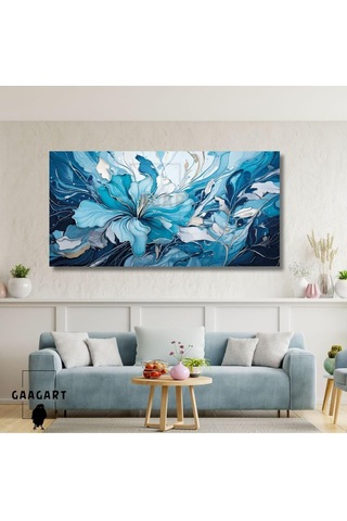 Kanvas Duvar Tablosu Soyut Yağlı Boya Görünümlü Beyaz Çiçek 140 X 70