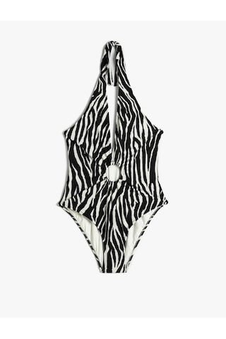 Koton Halter Yaka Mayo Zebra Desenli Derin V Yaka Pencere Detaylı Siyah Çizgili 4sak20110mm Siyah