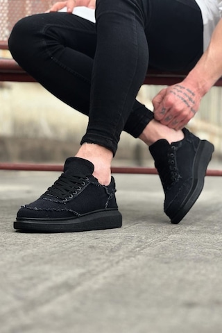 Aymood Jy018 Dexo Erkek Günlük Bağcıklı Kot Kumaş Spor Sneaker Ayakkabı Tst - Siyah