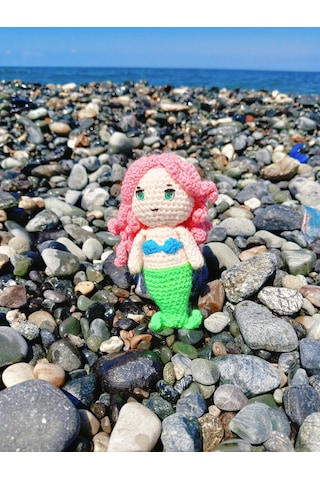 Deniz Kızı Perisi Amigurumi Örgü Oyuncak - Çocuk Hediye 12 Cm Pembe