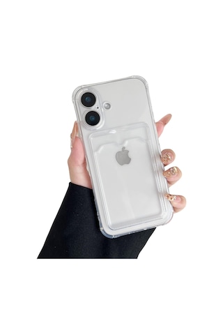 Teknomoda Apple Uyumlu iPhone 17 Kılıf Kartlıklı Anti Şok Korumalı Şeffaf Silikon Şeffaf Açık Şeffaf