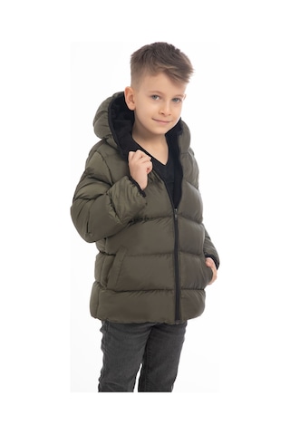 Erkek Çocuk Haki Içi Polarlı Kapüşonlu Su Geçirmez Rüzgara Dayanıklı Şişme Kışlık Mont Haki