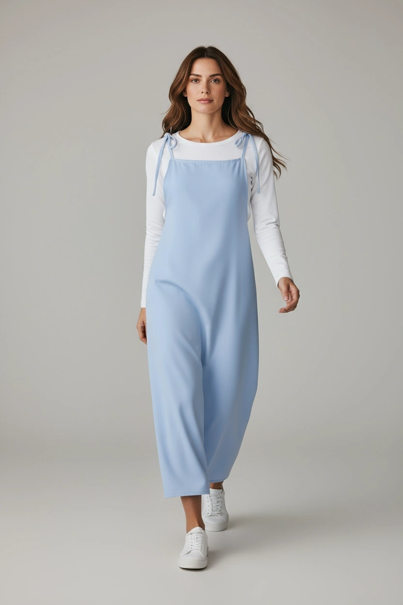 Kadın Ayarlanabilir İp Askılı Dabıl Kumaş Elbise Mavi