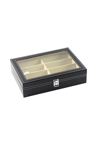 Ruicoo 8 Bölmeli Pu Deri Gözlük Kutusu - Cam Kapaklı Gösterimli Çift Katlı Gözlük Ve Saat Saklama Kutusu