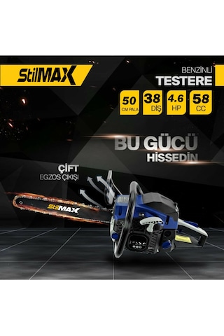 Stilmax Professional Çift Egzoz Benzinli Ağaç Motoru 4.6 Hp 58cc