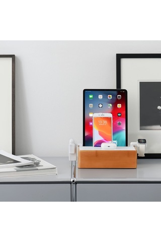 Alldock Wireless Kablosuz Şarj Standı - Bambu / Beyaz