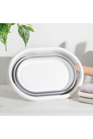 Porsima 1065 25 Lt Akordiyon Sepet Katlanabilir Çamaşır Sepeti Beyaz - Gri