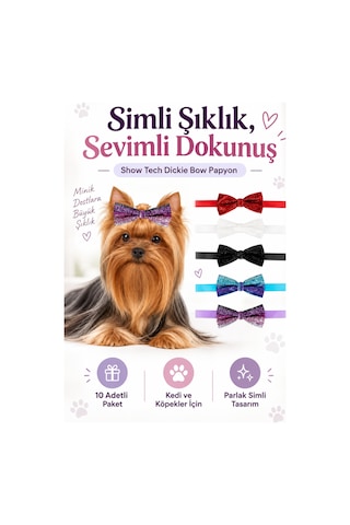 Show Tech Köpek Süs Papyonu Simli Dickie Bow 10 Parça Diğer
