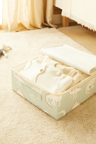 Ocean Home Textile Çocuk Odası Dinozor Destekli Kutu Hurç 31 X 38 X 12 Cm Mint