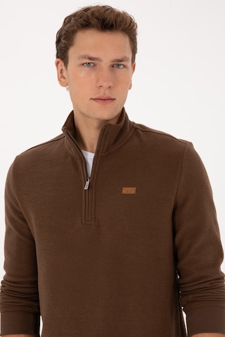 U.S. Polo Assn. Erkek Regular Fit Yarım Fermuarlı Kahverengi Basic Sweatshirt 50313802-VR029