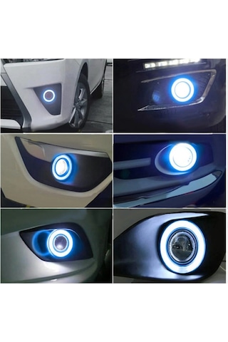 Eraks Car Accesories 89 MM Buz Mavi Ice Blue Mercekli Angel Led Metal Gövde Halkalı Sis Far