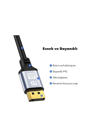 Ultra Hd 8k 1.4 Dp Displayport To Displayport Kablo Yüksek Hız 32.4gbps Görüntü Aktarıcı Kablo 3 Metre - Al5730 Diğer