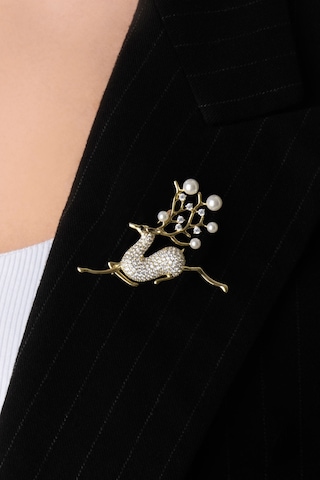 Ren Geyiği 18 Ayar Sarı Altın Kaplama Gümüş Broş Sarı Altın Kaplama