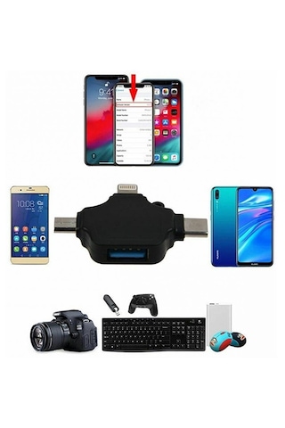Lightning Apple Uyumlu iPhone Type-c Micro Usb 3in1 Usb 3.0 Dişi Otg Çevirici