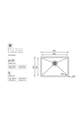 Ukinox Me 550 Eviye. Tek Hazneli. Tezgah Altı