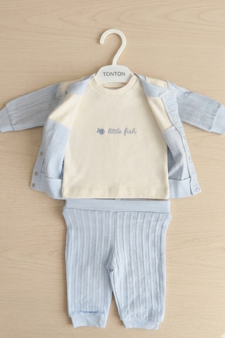 Gaye Bebe Tonton Baby Balık Nakışlı 3'lü Erkek Bebek Hırkalı Alt Üst Takım Mavi