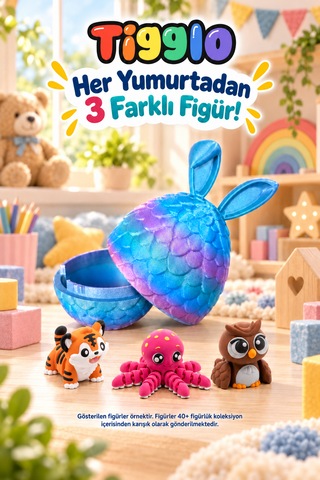 Tigglo Sürpriz Yumurta 3 Farklı Hareketli Mini Hayvan Figürü İçeren Oyuncak Seti