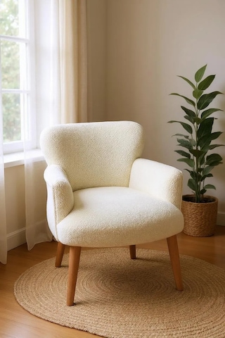 Roma Berjer - Modern Tekli Koltuk - Welsoft Yumuşa Kumaş - Krem