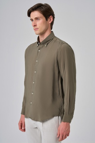 Morven Erkek Haki Trend Düz Desen Dynamic Fit Düğmeli Yaka Gömlek 25ms004030710 Haki Haki