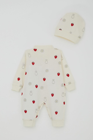 Breeze Kız Bebek Tulum Sevimli Tavşancık & Çilek Desenli 0-6 Ay, Ekru Ekru