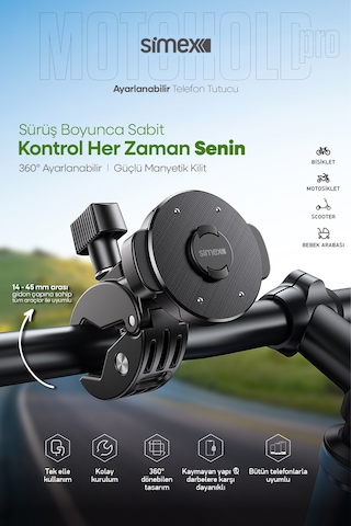 Simex Motosiklet, Bisiklet, Scooter, Atv Uyumlu 360 Gidon Bağlantılı, Tak Çıkar Telefon Tutucu St-213 Diğer