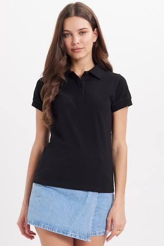 Tudors Kadın Slim Fit Dar Kesim %100 Pamuk Polo Yaka Siyah Pike Tişört -50834