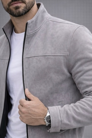 Baselco Slim Fit Dik Yaka Mevsimlik Süet Ceket Gri