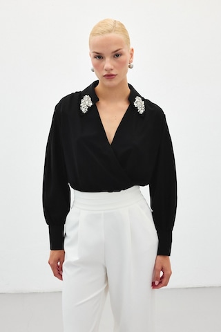 Sateen Aksesuar Detaylı Bodysuit Bluz - Siyah-134783