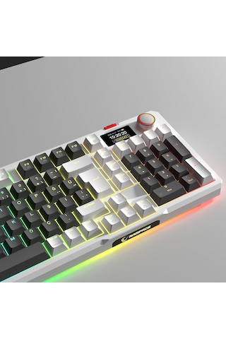 Loyal Pro Gri/beyaz 3 Bt + 2.4 Ips Ekranlı Red Switch Rgb Mekanik Kablosuz Klavye