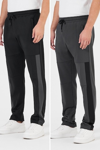 Erkek Siyah-Antrasit Standart Fit Normal Kesim Düz Paça Cep Fermuarlı Rahat Jogger 2'li Eşofman Altı Siyah - Antrasit