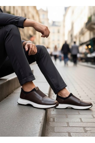 DMR Elegance Ba0244 İçi Dışı Hakiki Deri Bantlı Rahat Taban Casual Kahverengi Erkek Ayakkabı Rekli