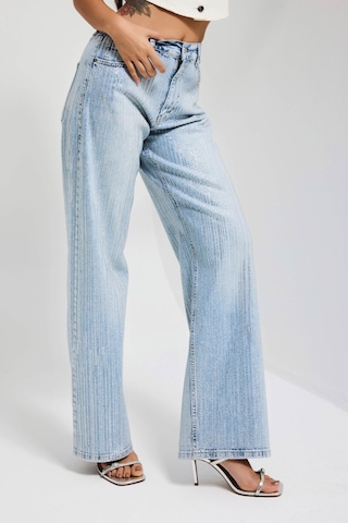Itsbasic Kadın Kot Rengi T-4s6-3 Loose Fit Ön Arka Parlak Taşlı Tasarım Denim Jean