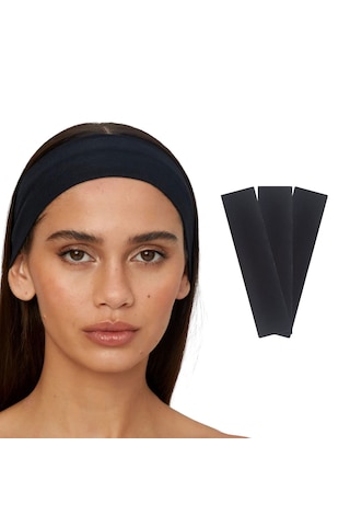 3lü Saç Bandı Pamuk Kadın Bandana Likra Spor Kafa Bandı Siyah
