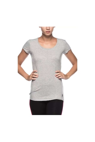 U.S. Polo Assn. Kadın Gri Melanj Derin Yuvarlak Yaka T-Shirt 66003
