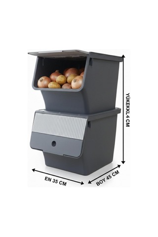 Füme 2'li 33 Lt Modubox Kayar Kapaklı Saklama Kabı & Patates Soğan Kovası & Erzak Kutusu Diğer