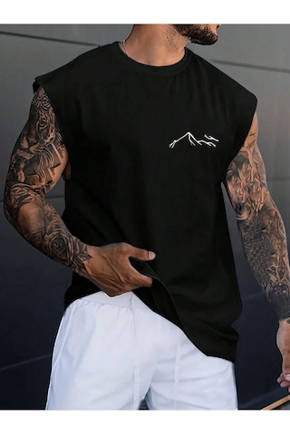 Dağ Silüet Baskılı Oversize Unisex Kolsuz Tişört SIYAH Dağ Silüet Baskılı Oversize Unisex Kolsuz Tişört SIYAH