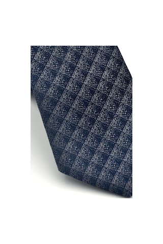 Gaffy Gri Küp Desenli Lacivert Dokuma Kumaş Mendilli Slim Fit Kravat // Sdk-2605-2 Lacivert
