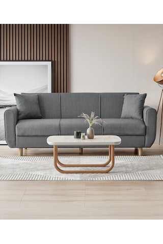 Flavia 3'lü Kanepe Salon, Oturma Odası Yataklı Bazalı Krem Koyu Gri