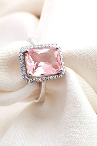 Sky Diamond Pink Morganit Taşlı 925 Ayar Gümüş Tek Taş Yüzük 18