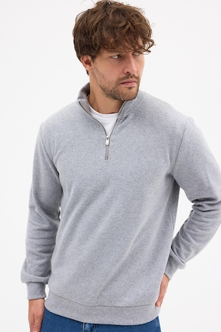 Mmetalic Erkek Gri Standart Fit Normal Kesim Pamuklu Yarım Fermuarlı Dik Yaka Pamuklu Sweatshirt Gri