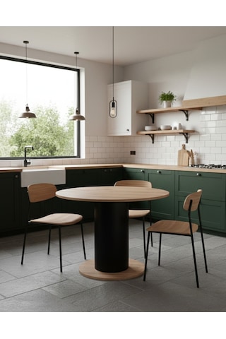 Güneş Model Mdf Ayaklı 90cm Çaplı Yuvarlak Yemek Masası Sandalye Yok Atlantik Çam-siyah