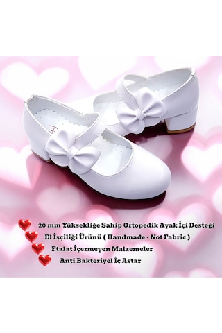 Beebron Ortopedik Topuklu Abiye Kız Çocuk Ayakkabı Soft Series Abiayk2401 Mat Beyaz Beyaz